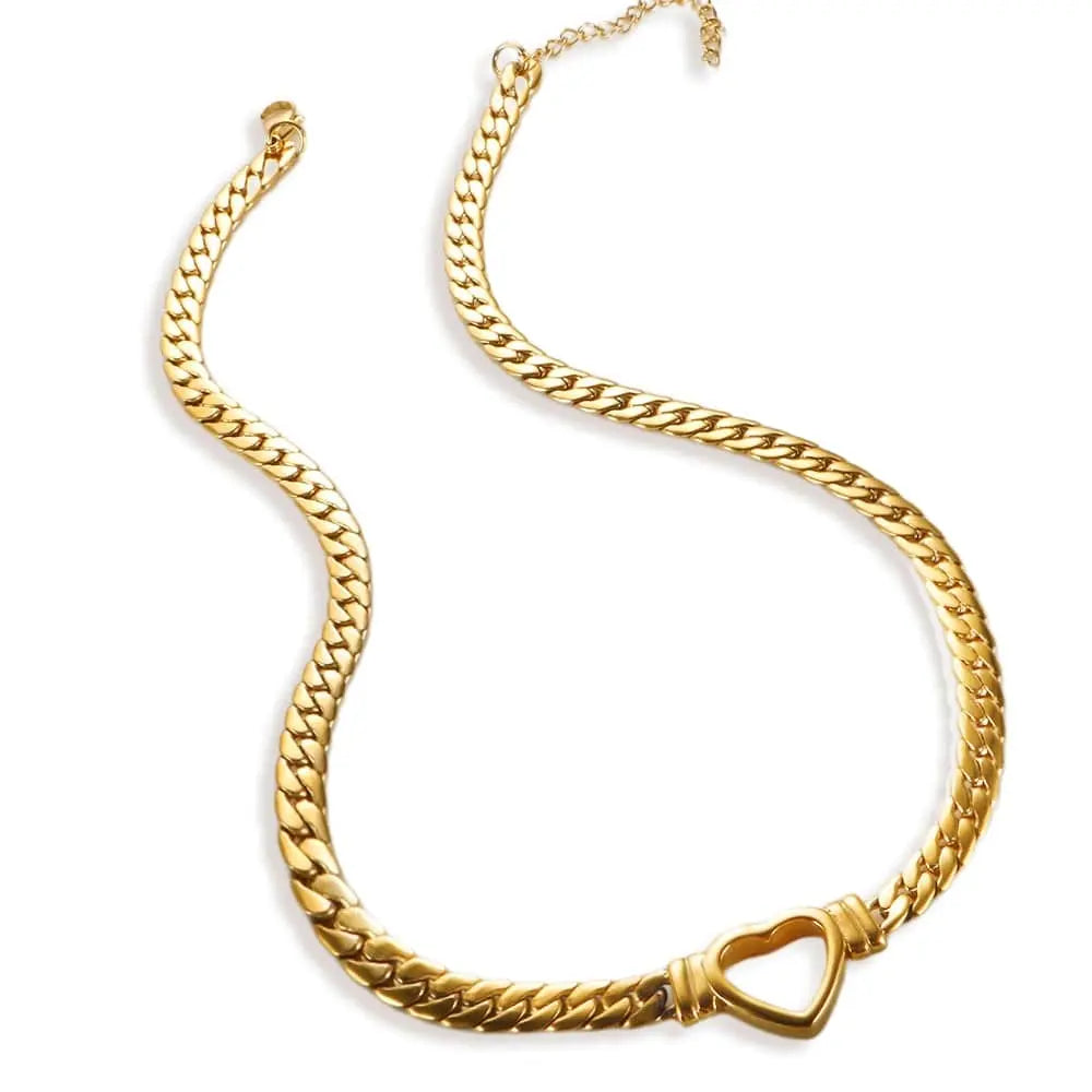Showlu Store Nation 0 Gold Necklace ZMFashion Gold-Plated Waterproof Stainless Steel Jewelry Set Luxury Love Heart Shape Chain Necklace Nail Bracelet Set for Women