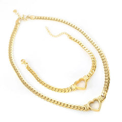 Showlu Store Nation 0 Gold Jewelry Set ZMFashion Gold-Plated Waterproof Stainless Steel Jewelry Set Luxury Love Heart Shape Chain Necklace Nail Bracelet Set for Women