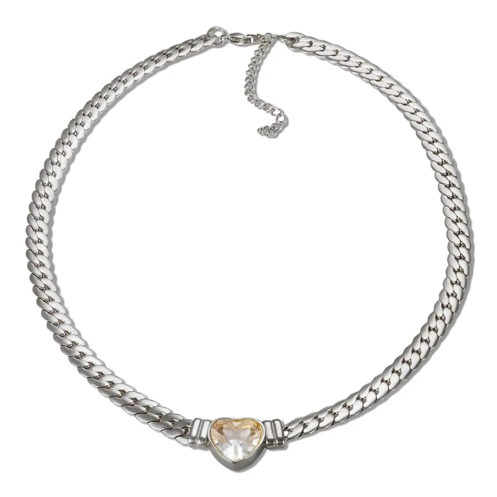 Showlu Store Nation 0 Silver WH Necklace ZMFashion Gold-Plated Waterproof Stainless Steel Jewelry Set Luxury Love Heart Shape Chain Necklace Nail Bracelet Set for Women