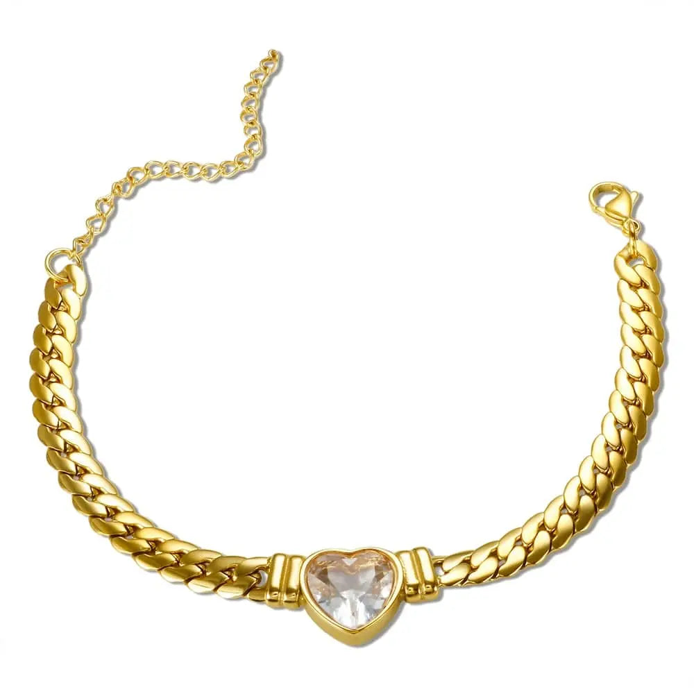 Showlu Store Nation 0 Gold WH Bracelet ZMFashion Gold-Plated Waterproof Stainless Steel Jewelry Set Luxury Love Heart Shape Chain Necklace Nail Bracelet Set for Women
