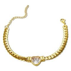 Showlu Store Nation 0 Gold WH Bracelet ZMFashion Gold-Plated Waterproof Stainless Steel Jewelry Set Luxury Love Heart Shape Chain Necklace Nail Bracelet Set for Women