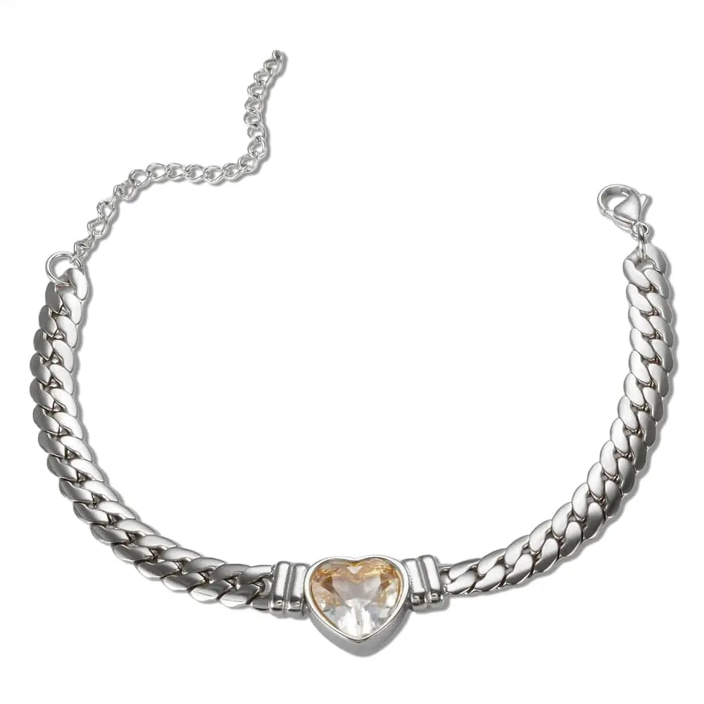 Showlu Store Nation 0 Silver WH Bracelet ZMFashion Gold-Plated Waterproof Stainless Steel Jewelry Set Luxury Love Heart Shape Chain Necklace Nail Bracelet Set for Women