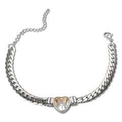 Showlu Store Nation 0 Silver WH Bracelet ZMFashion Gold-Plated Waterproof Stainless Steel Jewelry Set Luxury Love Heart Shape Chain Necklace Nail Bracelet Set for Women