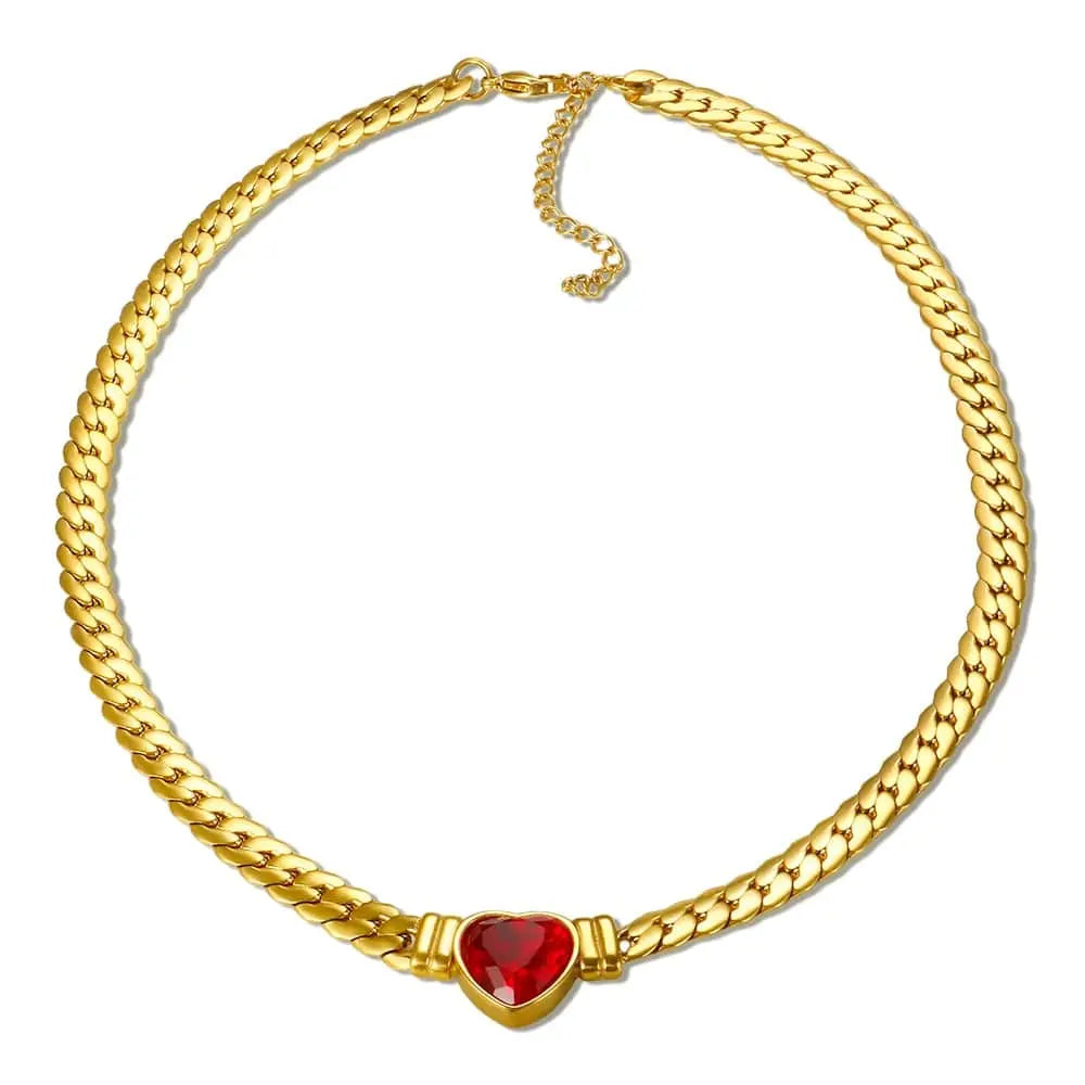 Showlu Store Nation 0 Gold RD Necklace ZMFashion Gold-Plated Waterproof Stainless Steel Jewelry Set Luxury Love Heart Shape Chain Necklace Nail Bracelet Set for Women