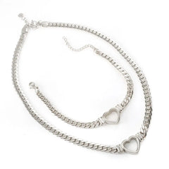 Showlu Store Nation 0 Silver Jewelry Set ZMFashion Gold-Plated Waterproof Stainless Steel Jewelry Set Luxury Love Heart Shape Chain Necklace Nail Bracelet Set for Women