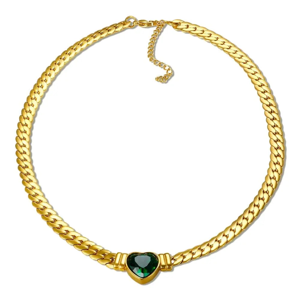 Showlu Store Nation 0 Gold GN Necklace ZMFashion Gold-Plated Waterproof Stainless Steel Jewelry Set Luxury Love Heart Shape Chain Necklace Nail Bracelet Set for Women