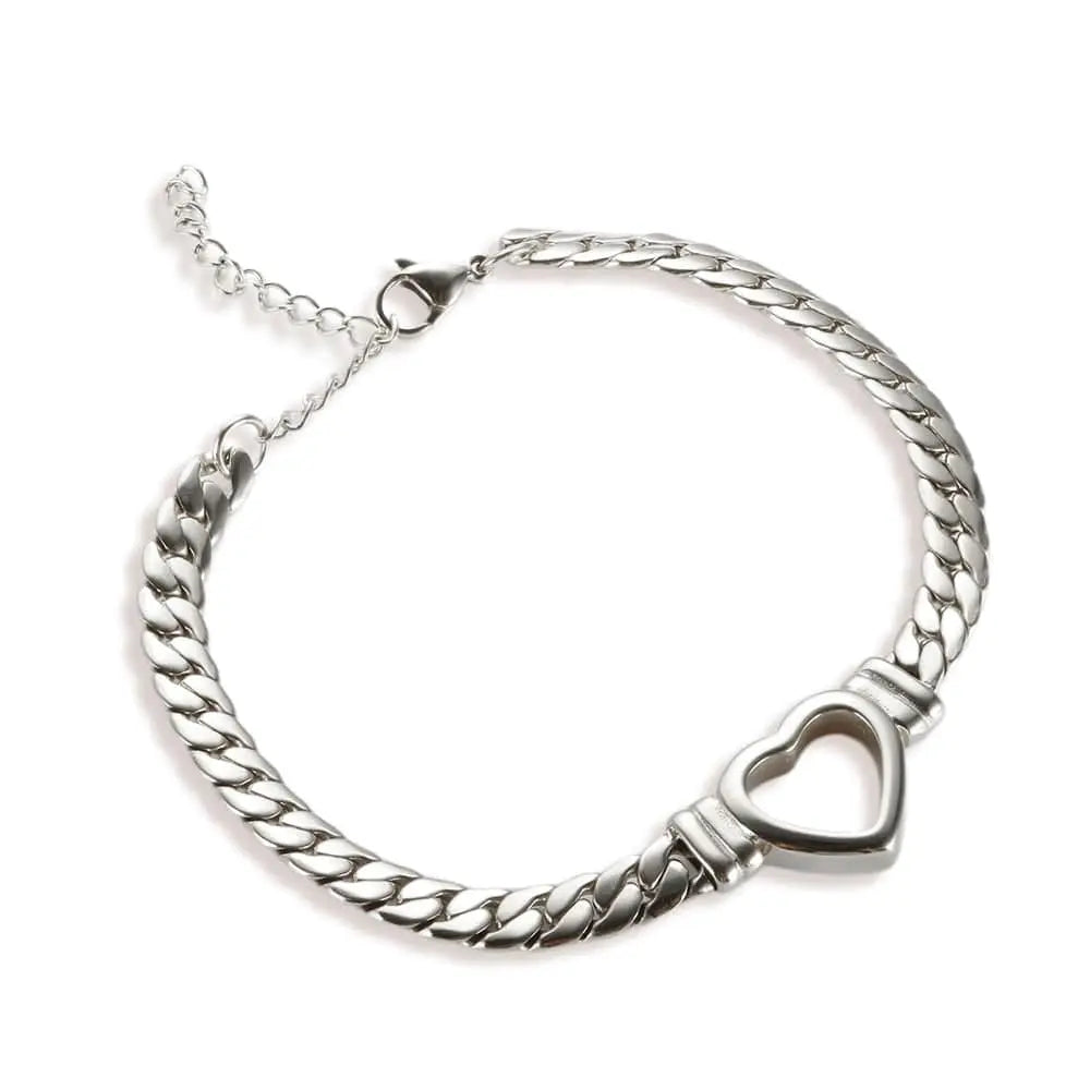 Showlu Store Nation 0 Silver Bracelet ZMFashion Gold-Plated Waterproof Stainless Steel Jewelry Set Luxury Love Heart Shape Chain Necklace Nail Bracelet Set for Women