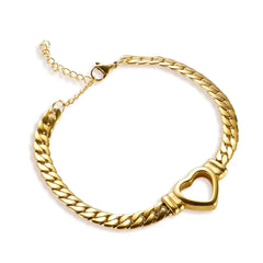 Showlu Store Nation 0 Gold Bracelet ZMFashion Gold-Plated Waterproof Stainless Steel Jewelry Set Luxury Love Heart Shape Chain Necklace Nail Bracelet Set for Women