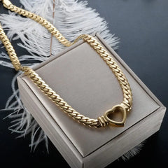 Showlu Store Nation 0 ZMFashion Gold-Plated Waterproof Stainless Steel Jewelry Set Luxury Love Heart Shape Chain Necklace Nail Bracelet Set for Women
