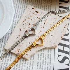 Showlu Store Nation 0 ZMFashion Gold-Plated Waterproof Stainless Steel Jewelry Set Luxury Love Heart Shape Chain Necklace Nail Bracelet Set for Women