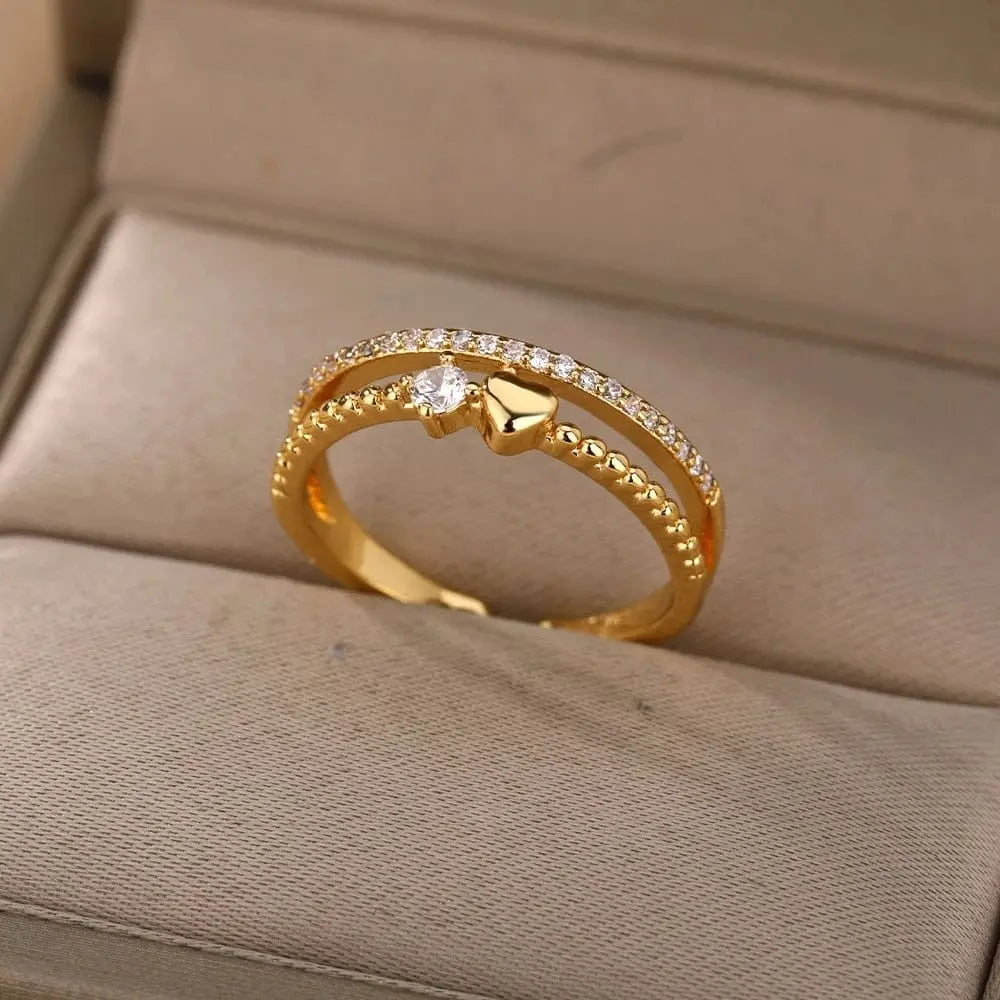 Showlu Store Nation 0 Open 5 / China Zircon Engagement Wedding Rings For Women Gold Color Stainless Steel Ring Female 2023 Finger Jewelry Birthday Gift Free Shipping