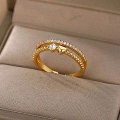 Showlu Store Nation 0 Open 5 / China Zircon Engagement Wedding Rings For Women Gold Color Stainless Steel Ring Female 2023 Finger Jewelry Birthday Gift Free Shipping