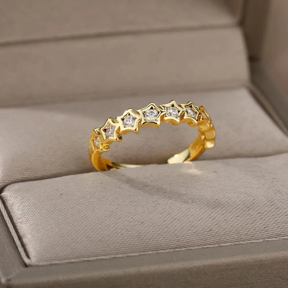 Showlu Store Nation 0 Open 24 / China Zircon Engagement Wedding Rings For Women Gold Color Stainless Steel Ring Female 2023 Finger Jewelry Birthday Gift Free Shipping
