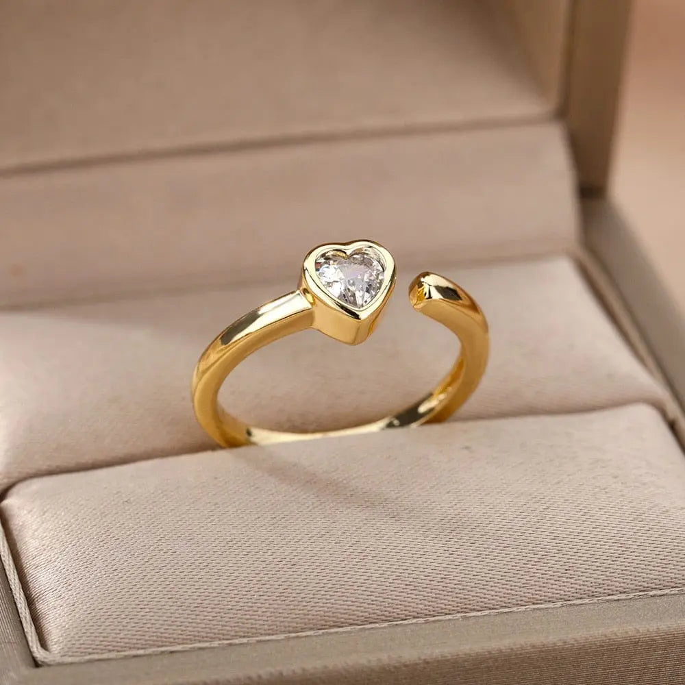 Showlu Store Nation 0 Open 1 / China Zircon Engagement Wedding Rings For Women Gold Color Stainless Steel Ring Female 2023 Finger Jewelry Birthday Gift Free Shipping