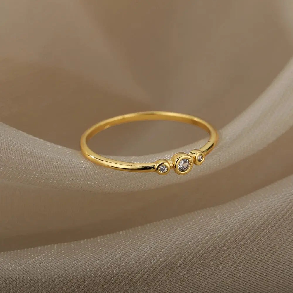 Showlu Store Nation 0 Zircon Engagement Wedding Rings For Women Gold Color Stainless Steel Ring Female 2023 Finger Jewelry Birthday Gift Free Shipping