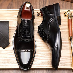 Men's Split Cow Leather Upper Solid Color Cap Toe Microfiber Upper Oxford Shoes, Comfy Non Slip Rubber Sole Durable Formal Shoes, Men's Footwear SHOWLU FASHION STORE