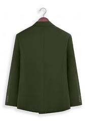 Men's Elegant Dark Green Wedding Blazer - Slim Fit Double Breasted Six-Button Peak Lapel, Machine Washable Solid Color for Formal Events & Year-Round Wear