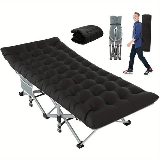 Folding Camping Cot Bed For Adults Sleeping 1200D Double Layer Oxford Portable Folding Outdoor Cots For Camping W/Soft Pad Carry Bag, Portable Travel Camp Cot Bed, Heavy Duty, For Patio, Courtyard, Lawn, And Garden, Ideal As