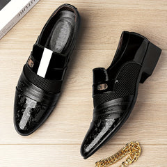 Men's Elegant Black Slip-On Dress Shoes with Embossed Design & Metallic Accents - Perfect for Weddings, Parties, and Formal Events, Wedding Footwear | Elegant Slipons | Decorative Embossed Design SHOWLU FASHION STORE