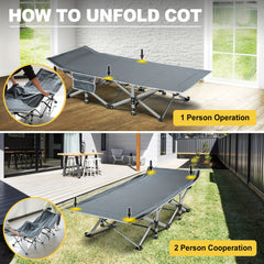 Folding Camping Cot Bed For Adults Sleeping 1200D Double Layer Oxford Portable Folding Outdoor Cots For Camping W/Soft Pad Carry Bag, Portable Travel Camp Cot Bed, Heavy Duty, For Patio, Courtyard, Lawn, And Garden, Ideal As