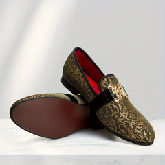 [Floral Pattern Loafers] Elegant Slip-On Loafers - Comfortable Floral Pattern Shoes with Golden Buckle, Black and Red Accents - Perfect for Parties & Streetwear SHOWLU FASHION STORE
