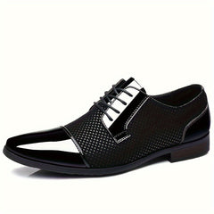 [Stylish Oxford Shoes] Comfortable Men's Black & White Oxford Dress Shoes - Business Casual Lace-Up Loafers with Rubber Sole, PU Upper & Inner Lining SHOWLU FASHION STORE