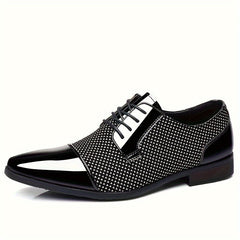 [Stylish Oxford Shoes] Comfortable Men's Black & White Oxford Dress Shoes - Business Casual Lace-Up Loafers with Rubber Sole, PU Upper & Inner Lining SHOWLU FASHION STORE