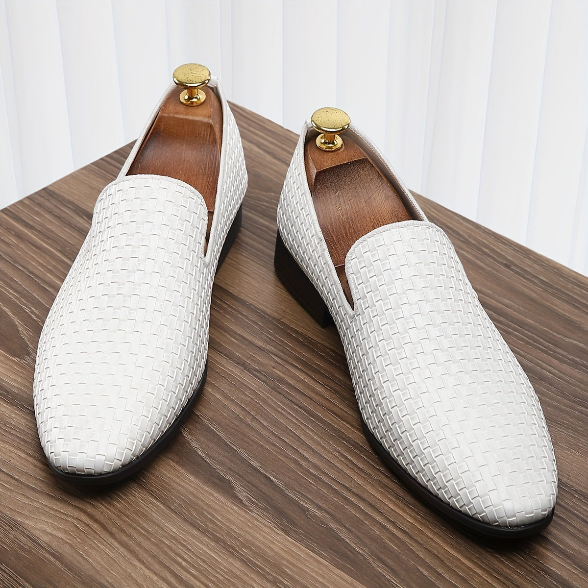 Men's Black & Golden Slip-On Loafers - Woven PU Upper, Rubber Sole, Comfortable Driving Shoes for Casual or Business Wear SHOWLU FASHION STORE