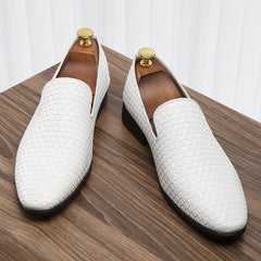 Men's Black & Golden Slip-On Loafers - Woven PU Upper, Rubber Sole, Comfortable Driving Shoes for Casual or Business Wear SHOWLU FASHION STORE