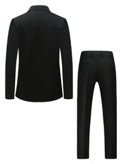 Men'S Solid Color Two-Piece Suit, Regular Fit Pants, Suitable for Business and Wedding Parties Elegant Classic Style