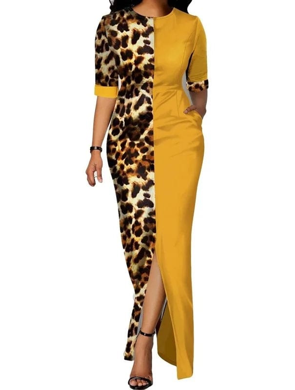 African Design Dashiki Dress Print Leopard Muslim Abaya Bazin Robe Gowns Africa Long Maxi Dresses Riche Lady Traditional Islamic - SHOWLU FASHION STORE