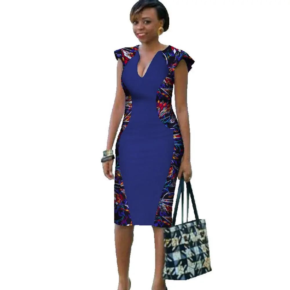 African Dress Women Deep V - Neck Bodycon Dress Plus Size African Clothing Knee - Length Dress Dashiki Women Party Dresses WY553 - SHOWLU FASHION STORE