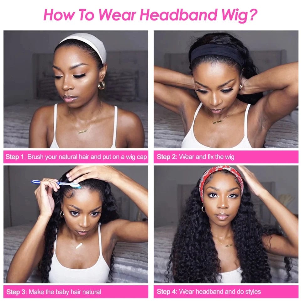 Aircabin Kinky Curly Wigs Headband Wig Human Hair Full Machine Made Malaysian Remy Hair Wigs For Women 180% Density Curly Wigs - SHOWLU FASHION STORE