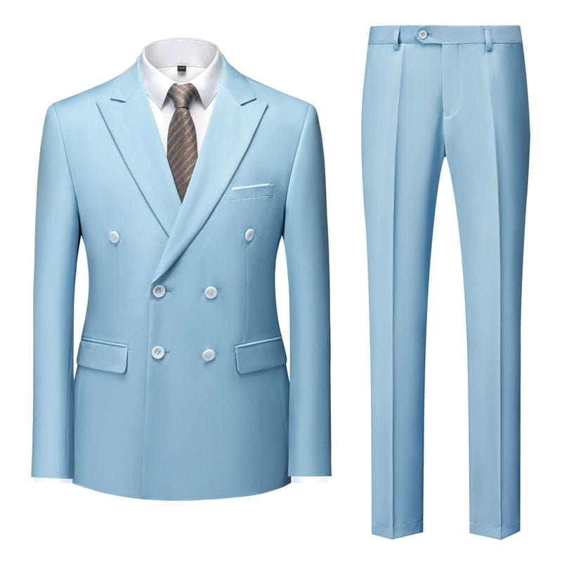 All Year Round Double Breasted Suit Men's Suits Sky Blue Silm Business British Style Suit Men Stage Activity Dress - SHOWLU FASHION STORE