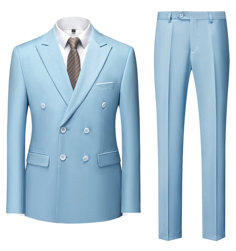 All Year Round Double Breasted Suit Men's Suits Sky Blue Silm Business British Style Suit Men Stage Activity Dress - SHOWLU FASHION STORE