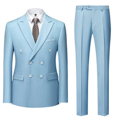 All Year Round Double Breasted Suit Men's Suits Sky Blue Silm Business British Style Suit Men Stage Activity Dress - SHOWLU FASHION STORE