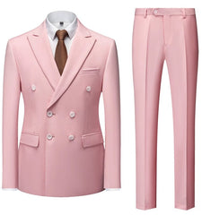 All Year Round Double Breasted Suit Men's Suits Sky Blue Silm Business British Style Suit Men Stage Activity Dress - SHOWLU FASHION STORE