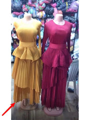 ANLAN Fashion Party Pleated 2 Piece Sets Women Round Neck Irregular Belt Gathered Waist Solid Long Dresses 2024 New 23AN6908 - SHOWLU FASHION STORE