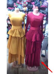 ANLAN Fashion Party Pleated 2 Piece Sets Women Round Neck Irregular Belt Gathered Waist Solid Long Dresses 2024 New 23AN6908 - SHOWLU FASHION STORE
