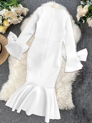AOMEI Women Bodycon Party Dress Long Flare Sleeves Cold Shoulder Ruffles Bowtie Elegant Evening Birthday Event Robes Female 4XL - SHOWLU FASHION STORE