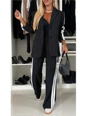 Autumn And Winter New Long Sleeves Suit Women's Suit Fashion Pimp Stitching Pants Pocket Female Office Blazer 2 Piece Set 2024 - SHOWLU FASHION STORE