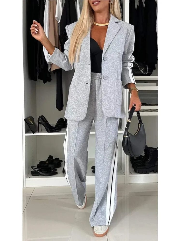 Autumn And Winter New Long Sleeves Suit Women's Suit Fashion Pimp Stitching Pants Pocket Female Office Blazer 2 Piece Set 2024 - SHOWLU FASHION STORE