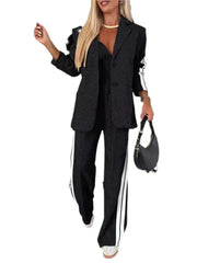 Autumn And Winter New Long Sleeves Suit Women's Suit Fashion Pimp Stitching Pants Pocket Female Office Blazer 2 Piece Set 2024 - SHOWLU FASHION STORE