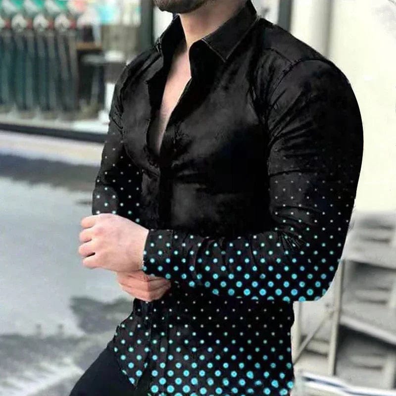 Autumn men's casual versatile fashion street men's shirt lapel single - breasted shirt men's irregular line long - sleeved shirt - SHOWLU FASHION STORE