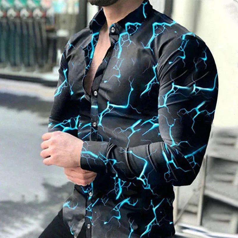Autumn men's casual versatile fashion street men's shirt lapel single - breasted shirt men's irregular line long - sleeved shirt - SHOWLU FASHION STORE