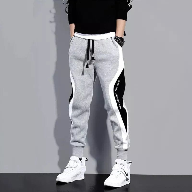Autumn Men's Wide Loose Casual Pants Mens Patchwork Nine - point Sports Elastic Rope Breathable Tie - foot Trousers - SHOWLU FASHION STORE