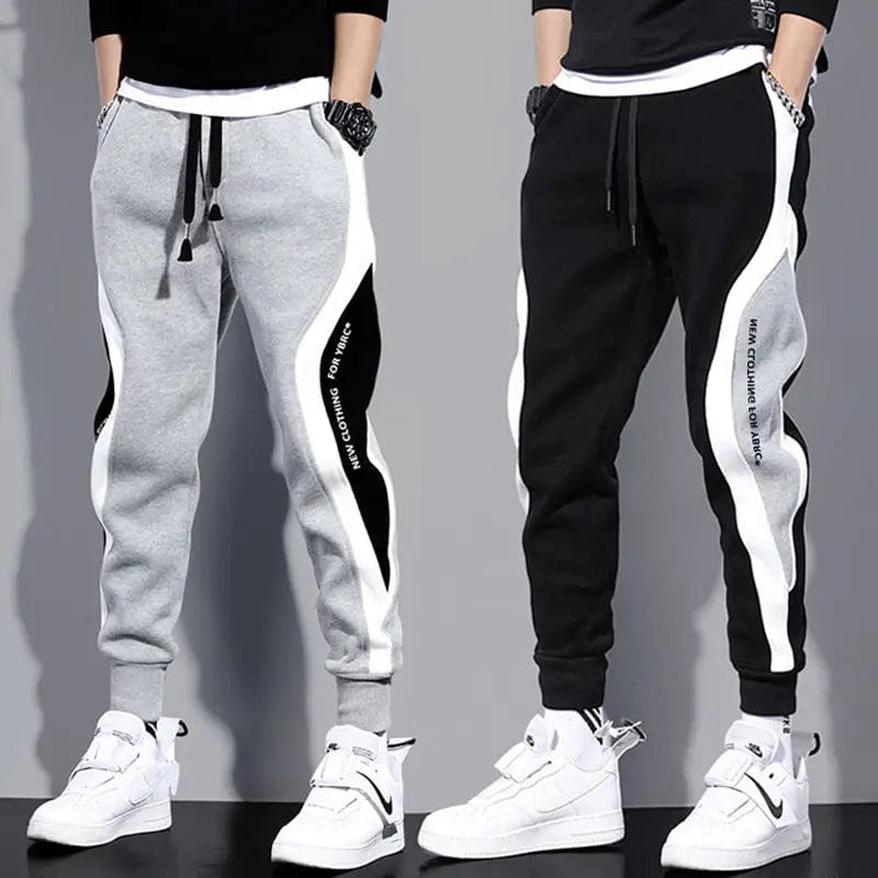 Autumn Men's Wide Loose Casual Pants Mens Patchwork Nine - point Sports Elastic Rope Breathable Tie - foot Trousers - SHOWLU FASHION STORE