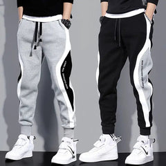 Autumn Men's Wide Loose Casual Pants Mens Patchwork Nine - point Sports Elastic Rope Breathable Tie - foot Trousers - SHOWLU FASHION STORE
