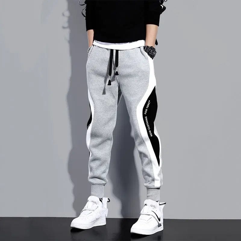 Autumn Men's Wide Loose Casual Pants Mens Patchwork Nine - point Sports Elastic Rope Breathable Tie - foot Trousers - SHOWLU FASHION STORE