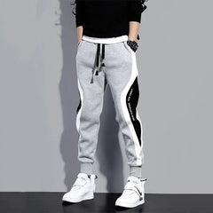 Autumn Men's Wide Loose Casual Pants Mens Patchwork Nine - point Sports Elastic Rope Breathable Tie - foot Trousers - SHOWLU FASHION STORE